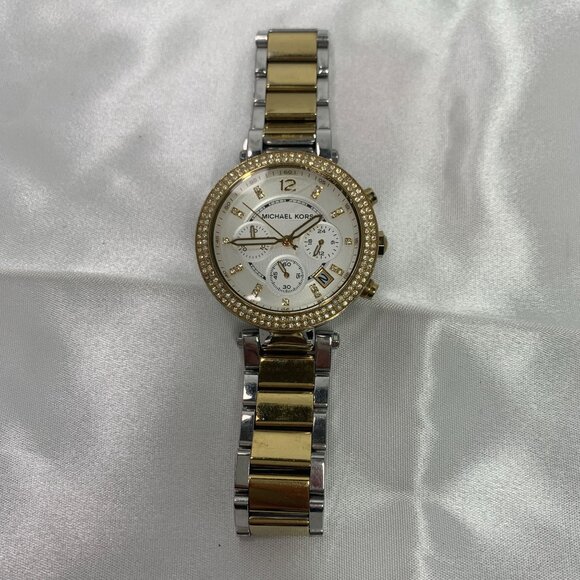 Michael Kors Womens Parker Analogue Watch Gold-Tone Crystal-Accented Stainless S - Picture 11 of 11